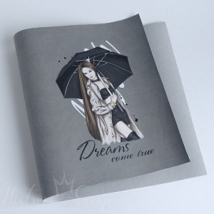 Переплетный кожзам "Вивелла" с принтом "Umbrella", серый, 25 х 46,5 см